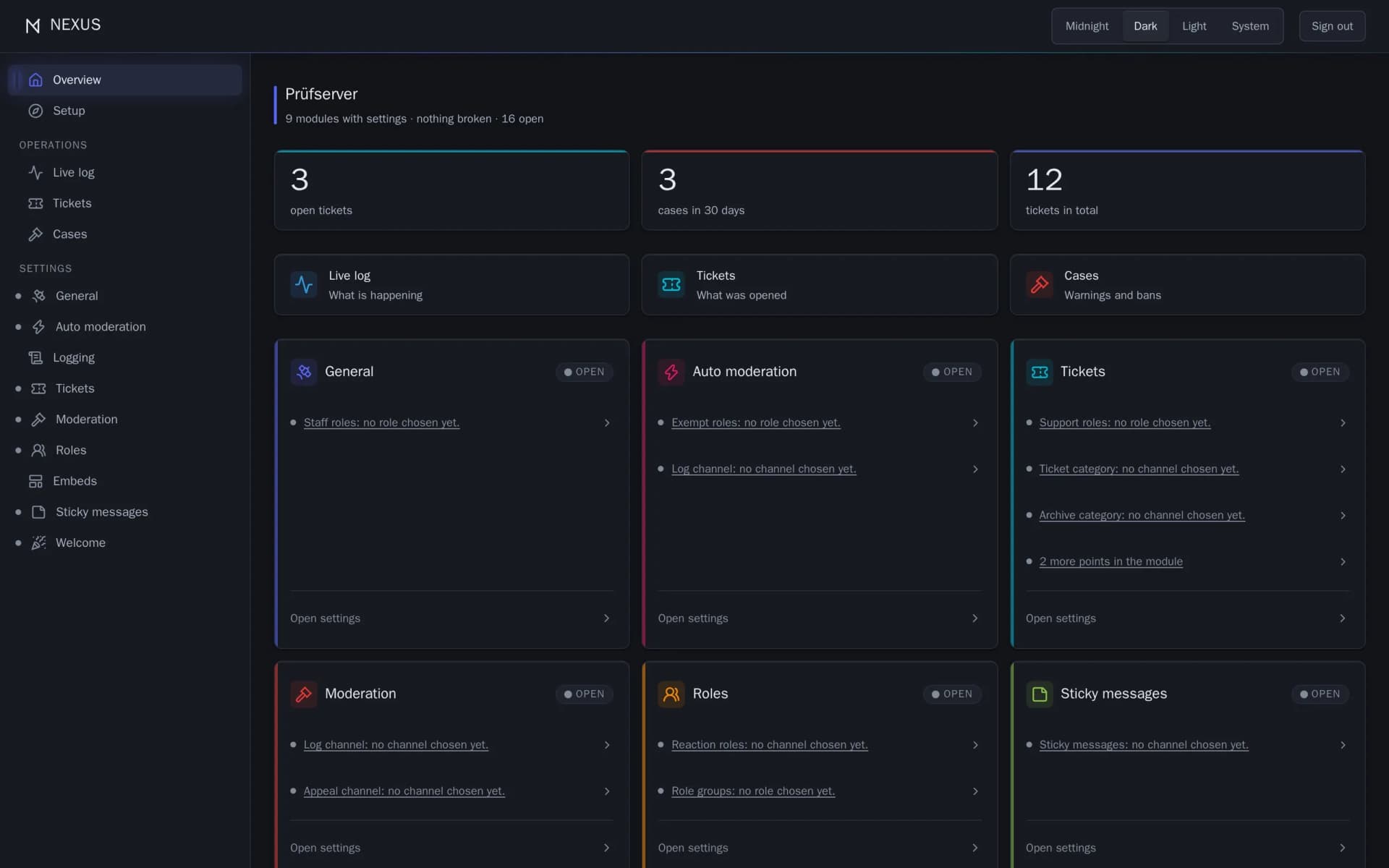 Screenshot: NEXUS — Discord bot for tickets and moderation