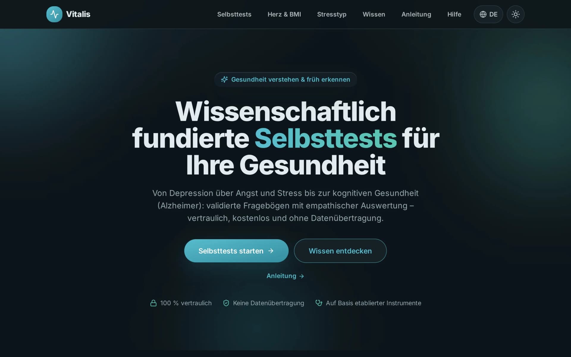 Vorschau: Vitalis — six self-checks, zero data leaving the device
