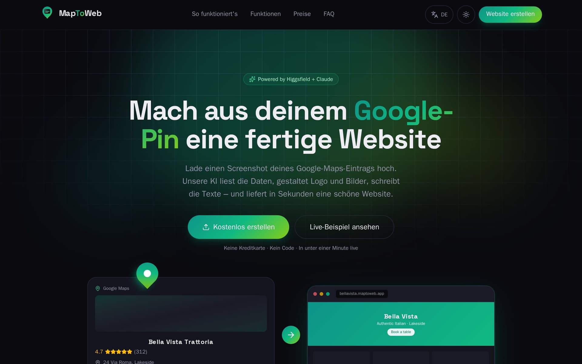 Vorschau: MapToWeb — Screenshot rein, Website raus