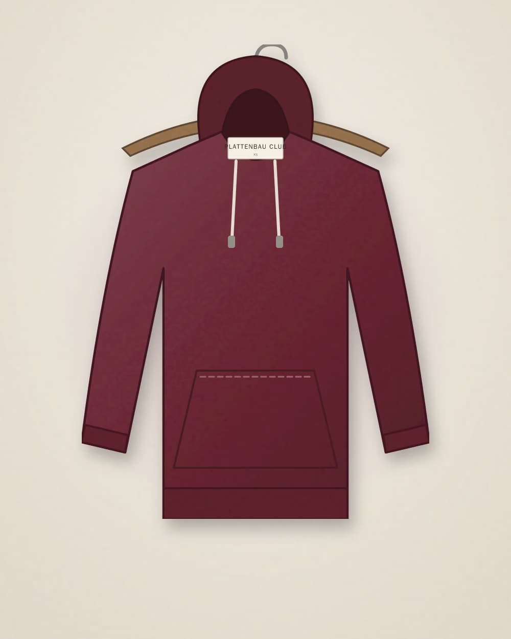 Hoodie Bordeaux von PLATTENBAU CLUB, Vorderseite