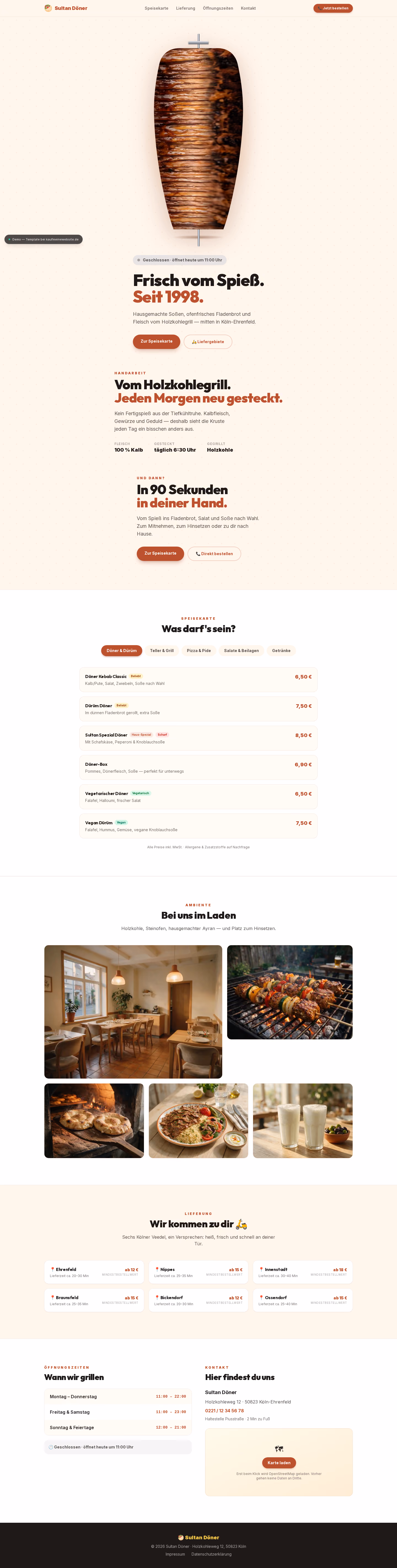 Full-page capture: Döner Kebab Shop — Street-food website with a scroll stage