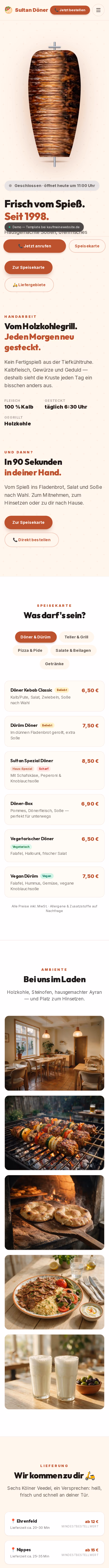 Full-page capture: Döner Kebab Shop — Street-food website with a scroll stage