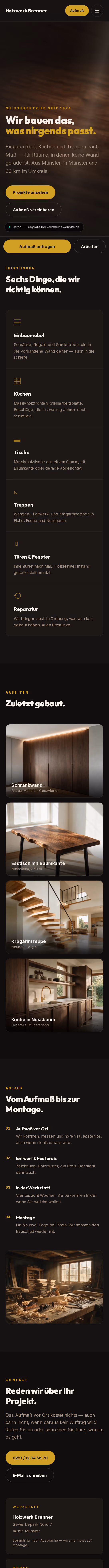 Full-page capture: Holzwerk — Joinery in raking light