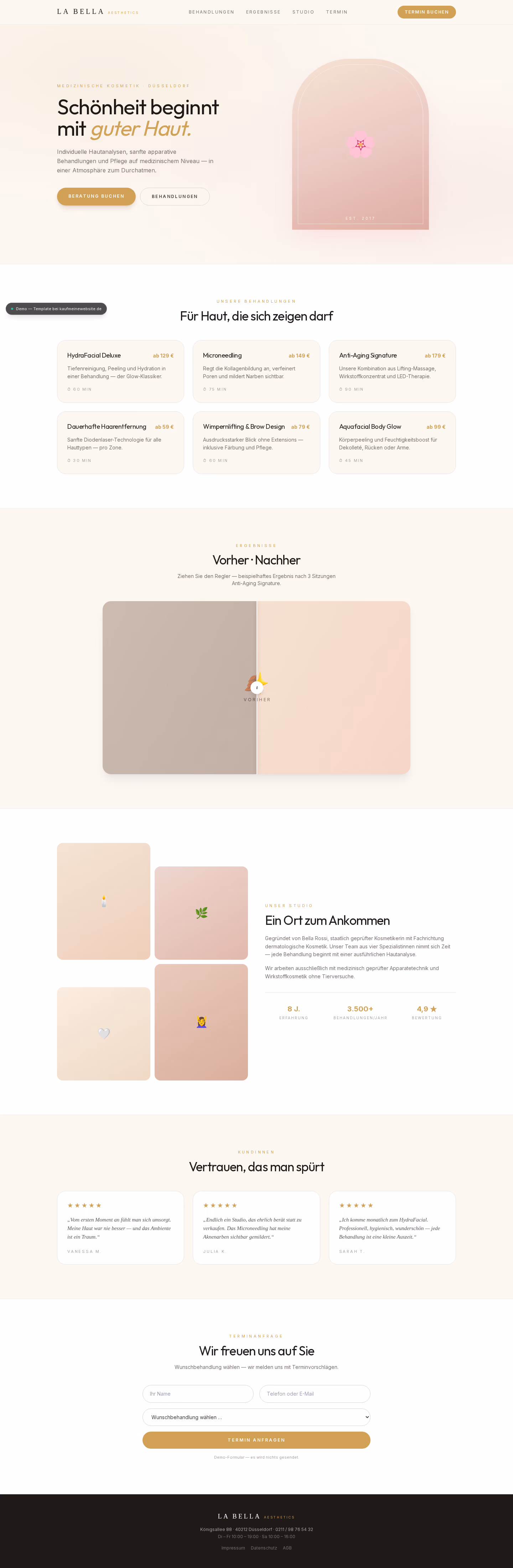Ganzseitige Aufnahme: La Bella Aesthetics — Kosmetikstudio in Rosé und Gold