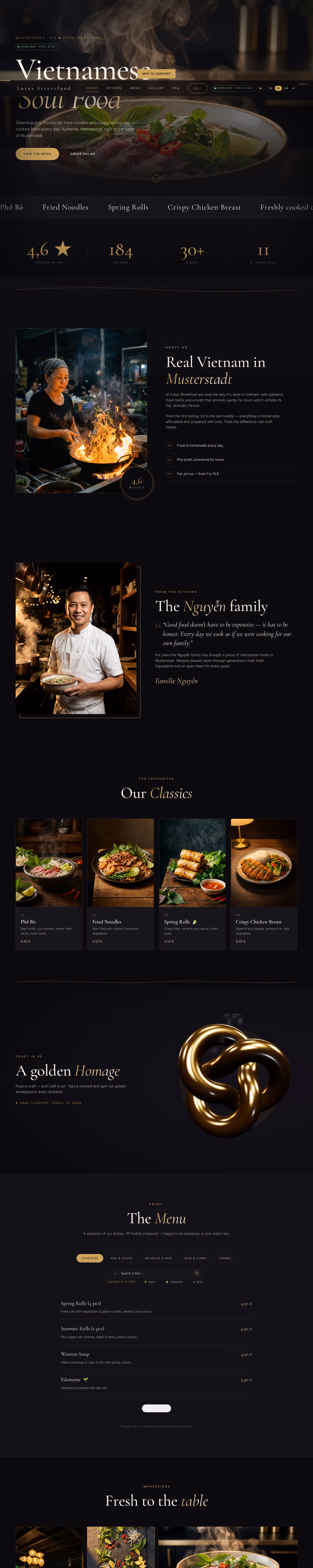Full-page capture: Lotus Streetfood — A menu in four languages