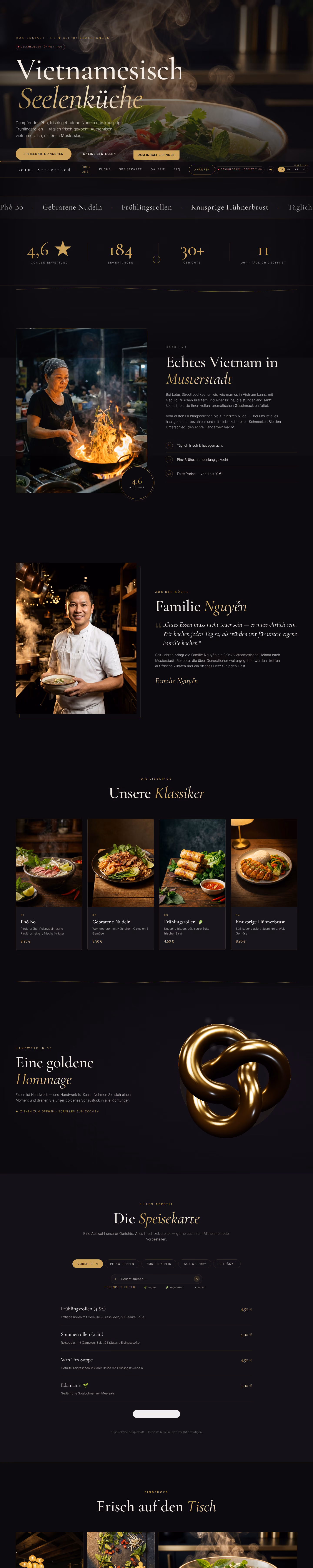 Ganzseitige Aufnahme: Lotus Streetfood — Speisekarte in vier Sprachen