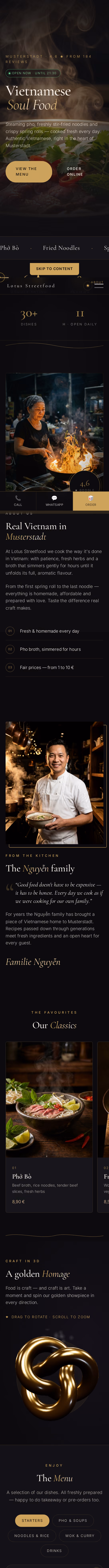 Full-page capture: Lotus Streetfood — A menu in four languages
