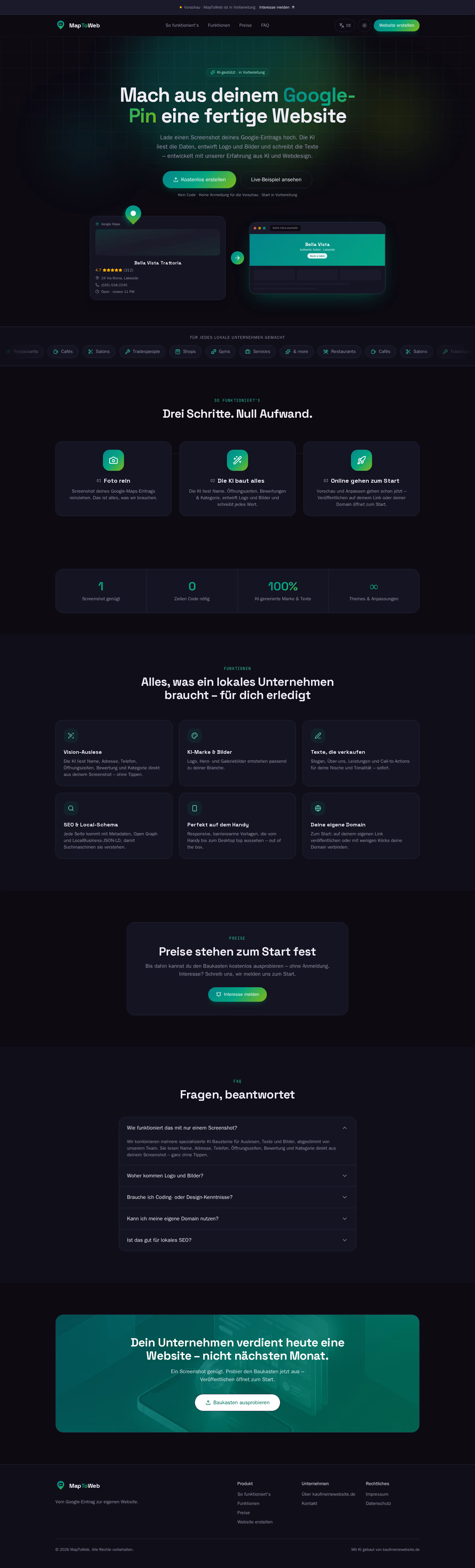 Ganzseitige Aufnahme: MapToWeb — Vom Google-Eintrag zur Website