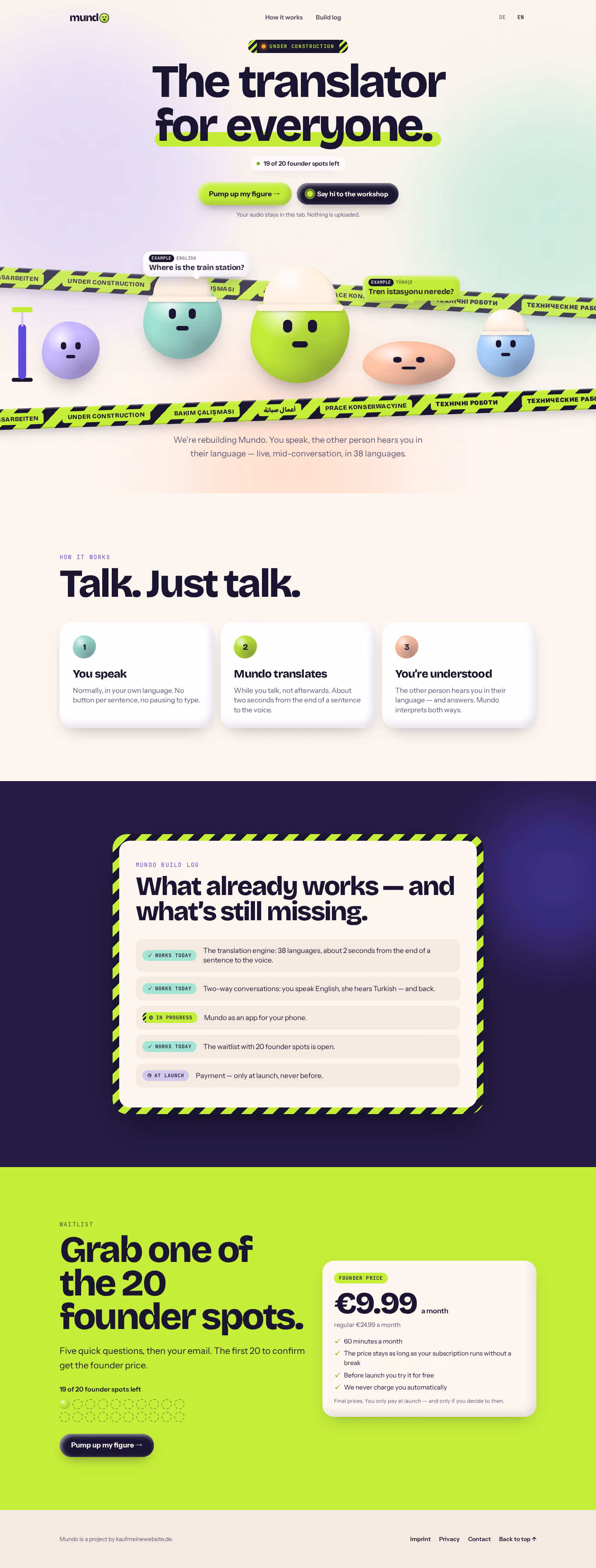 Full-page capture: Mundo — The translator for everyone