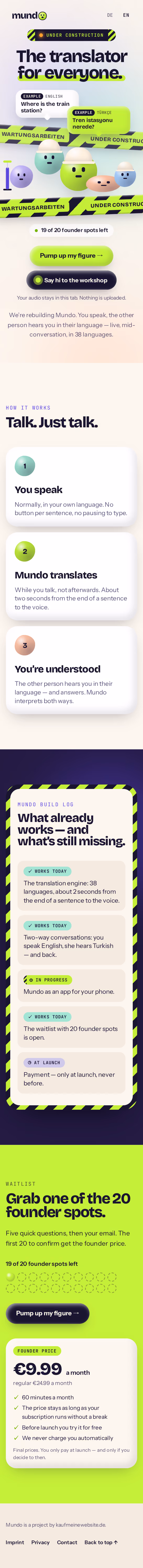 Full-page capture: Mundo — The translator for everyone