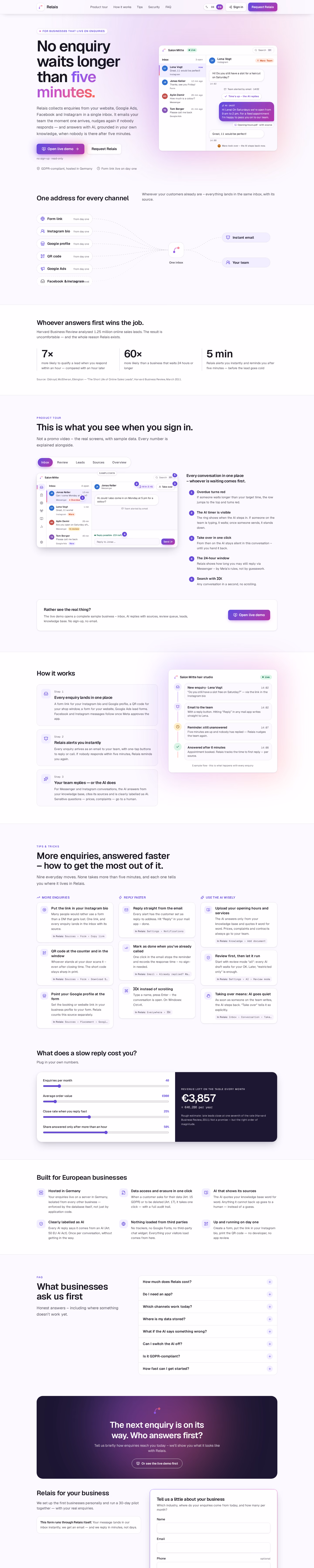 Full-page capture: Relais — The AI CRM where no enquiry waits