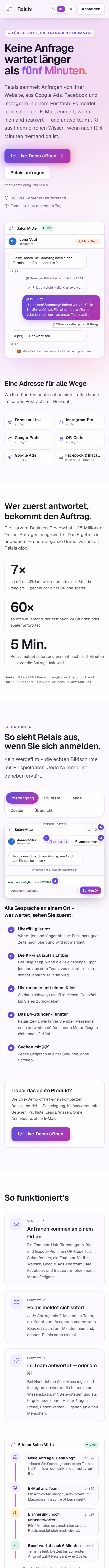 Ganzseitige Aufnahme: Relais — Das KI-CRM, bei dem keine Anfrage wartet