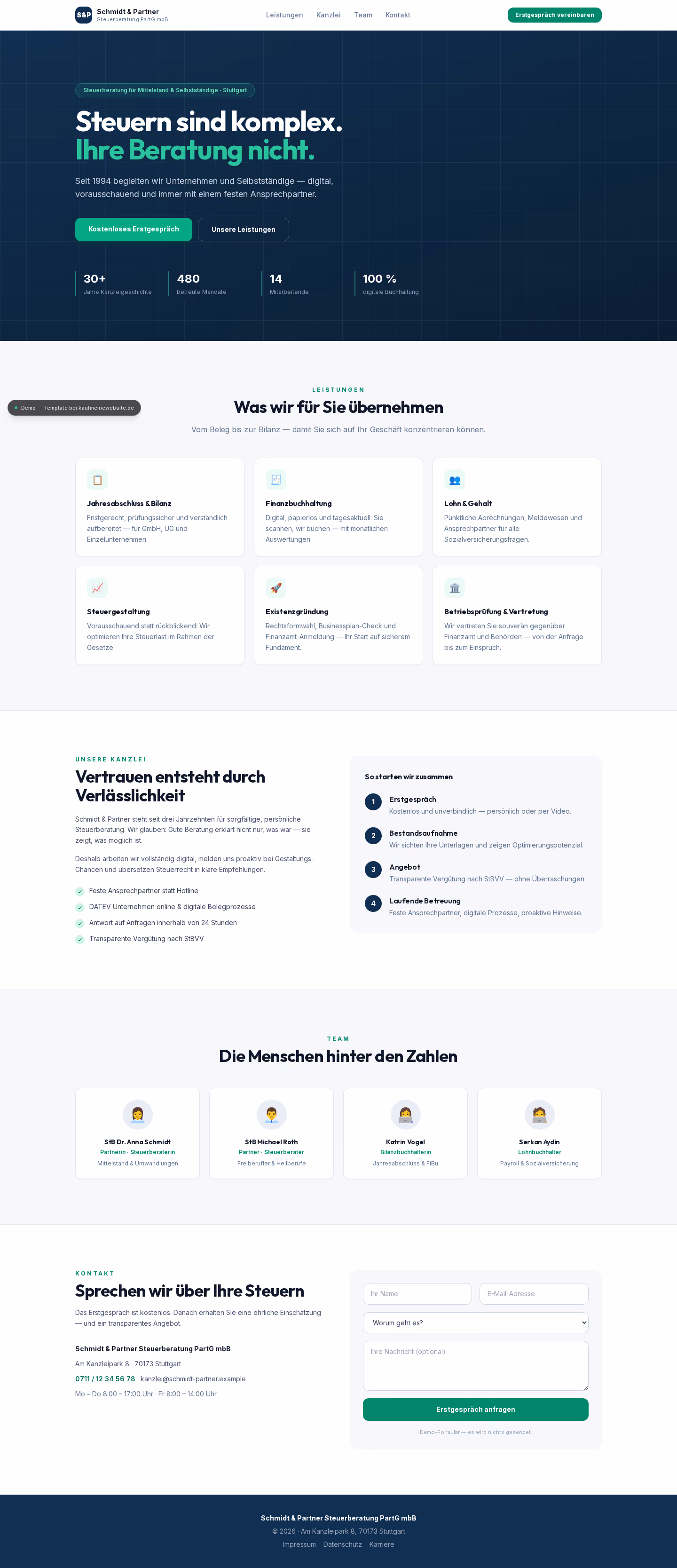 Ganzseitige Aufnahme: Schmidt & Partner — Website für Steuerkanzleien