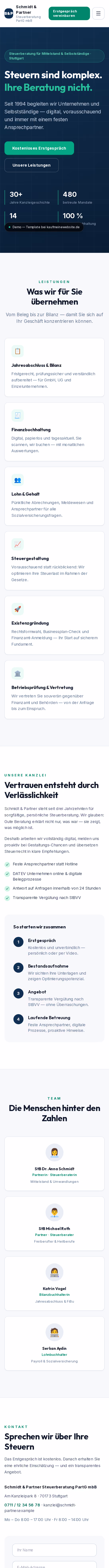 Ganzseitige Aufnahme: Schmidt & Partner — Website für Steuerkanzleien