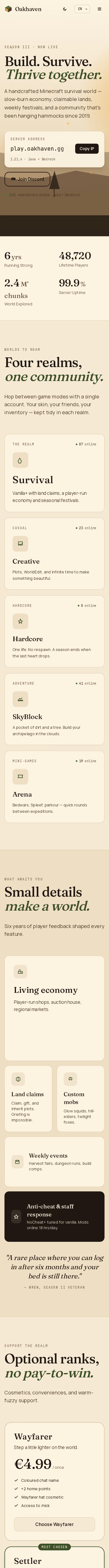 Full-page capture: Spawnpoint — Landing page for Minecraft servers