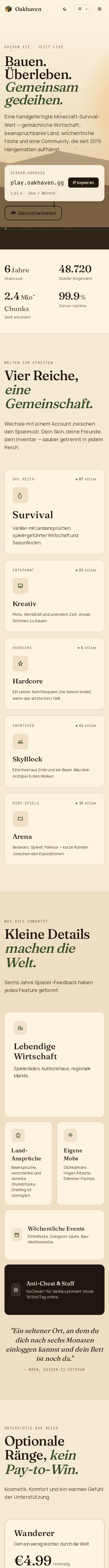 Ganzseitige Aufnahme: Spawnpoint — Landingpage für Minecraft-Server