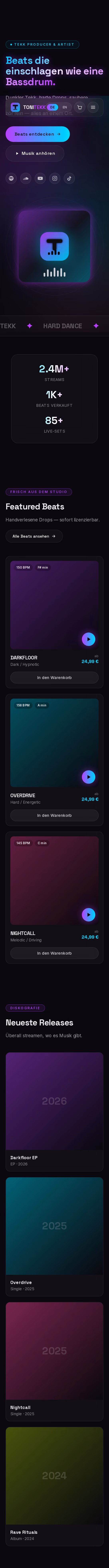 Ganzseitige Aufnahme: TONI TEKK — Beats, Bookings, Merch