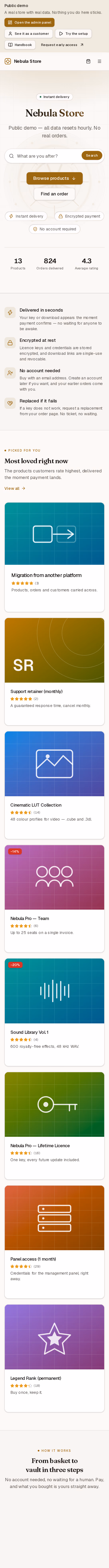 Full-page capture: VAULT — Your own shop for digital goods