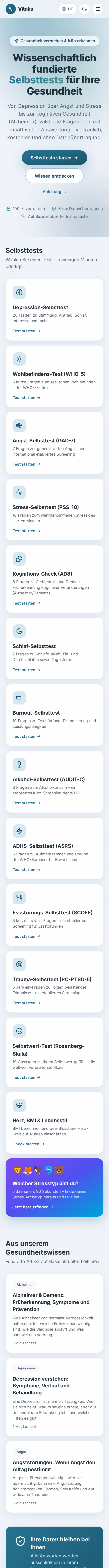 Ganzseitige Aufnahme: Vitalis — Zwölf Selbsttests in vier Sprachen